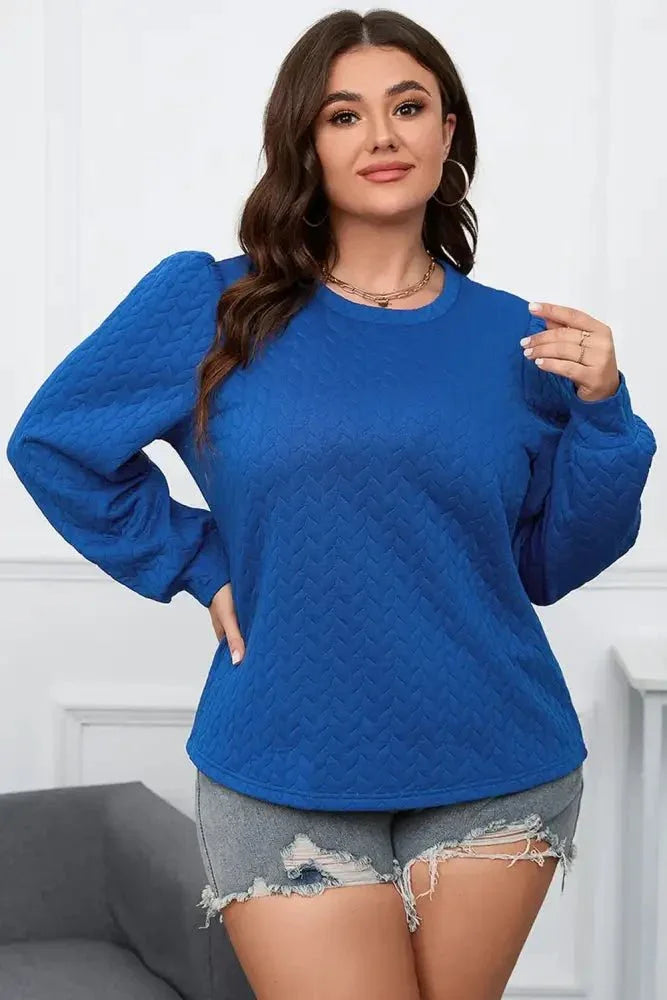 Plus Size Textured Round Neck Long Sleeve Top - Update AvenueTrendsi100101226178853100101226178853a8b69eaa2b6848ae8399e205f41616f3 - MaxCobalt Blue