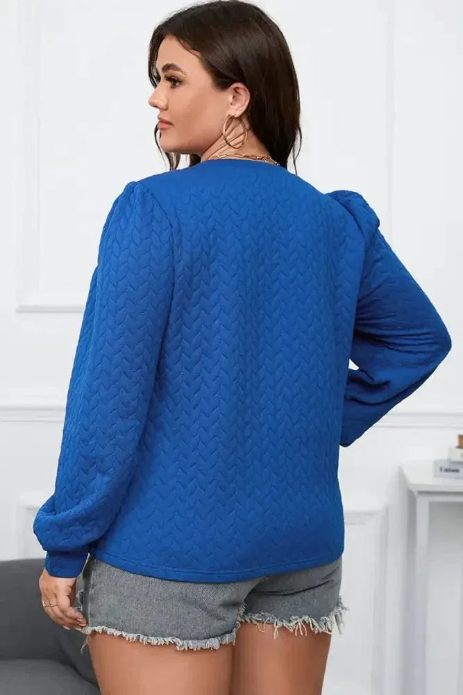 Plus Size Textured Round Neck Long Sleeve Top - Update AvenueTrendsi100101226178853100101226178853548cc65a756d472a9aba858e59250579 - MaxCobalt Blue