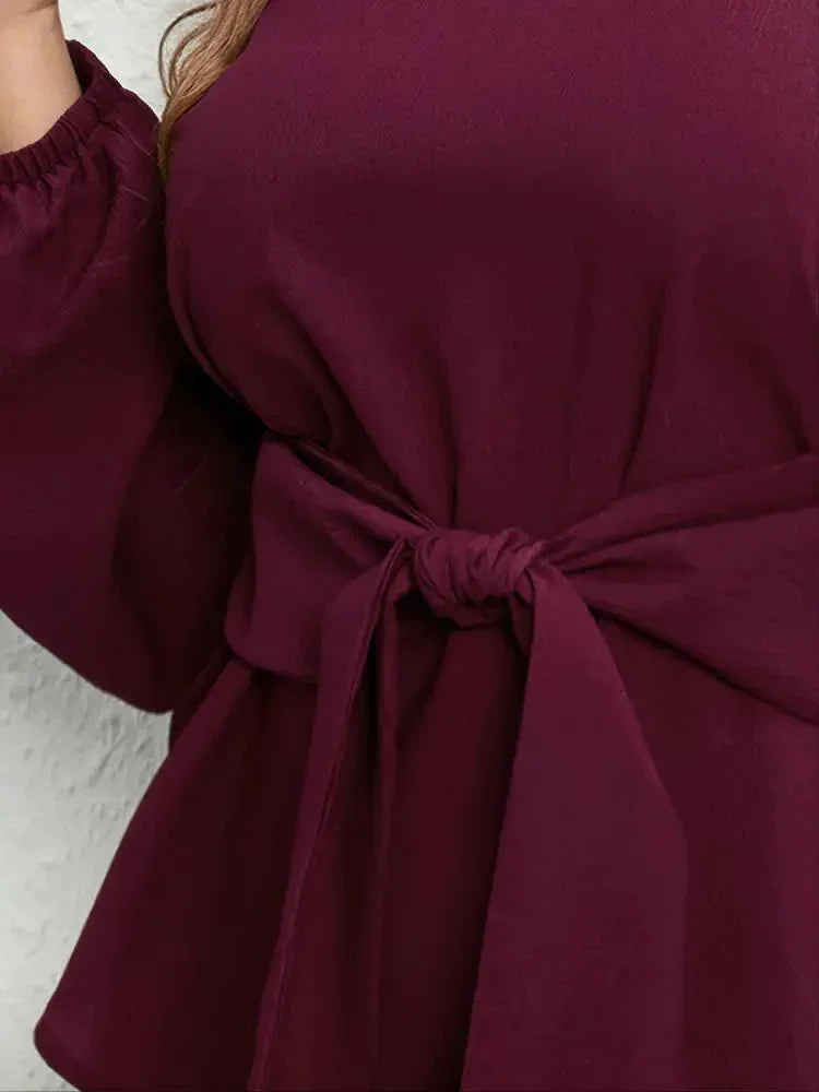 Plus Size Tie Front Long Sleeve Blouse - Update AvenueTrendsi10010187148922310010187148922337e1a4bd43244535bfa8759d7ee27c03 - MaxPlum