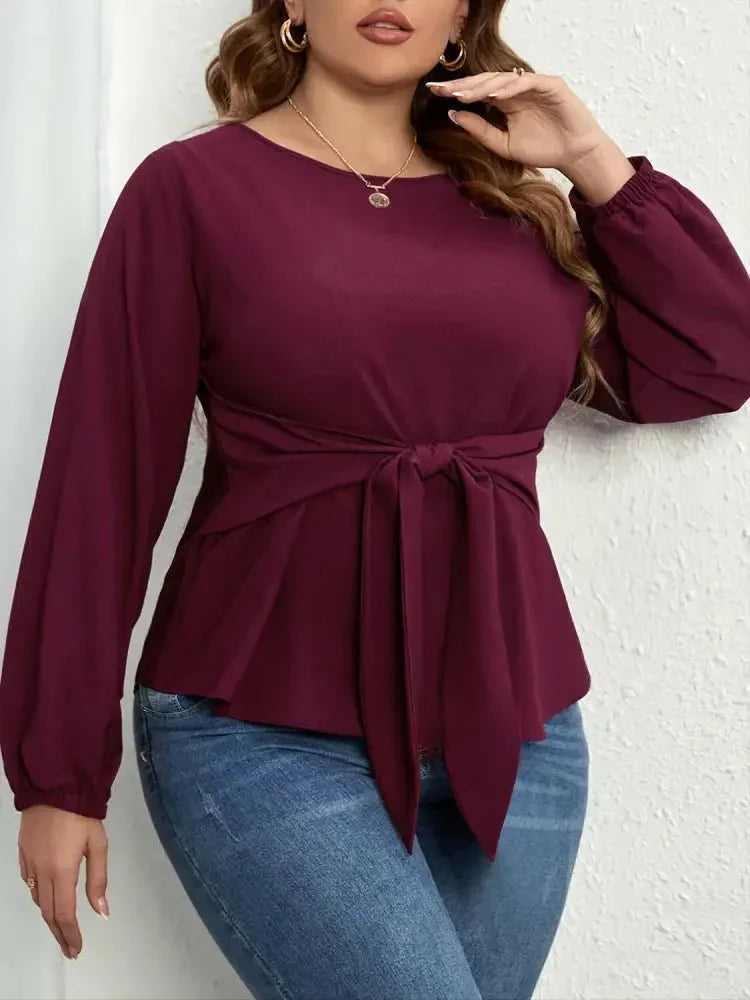 Plus Size Tie Front Long Sleeve Blouse - Update AvenueTrendsi100101871489223100101871489223bae03a50a480444fbd84999e03d64e94 - MaxPlum