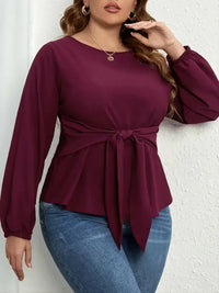 Plus Size Tie Front Long Sleeve Blouse - Update AvenueTrendsi100101871489223100101871489223bae03a50a480444fbd84999e03d64e94 - MaxPlum