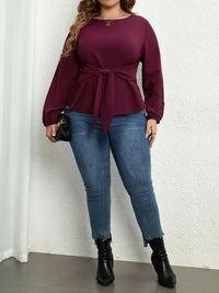 Plus Size Tie Front Long Sleeve Blouse - Update AvenueTrendsi1001018714892231001018714892233844af9a8c38441bbd66073aa201a2fb - MaxPlum