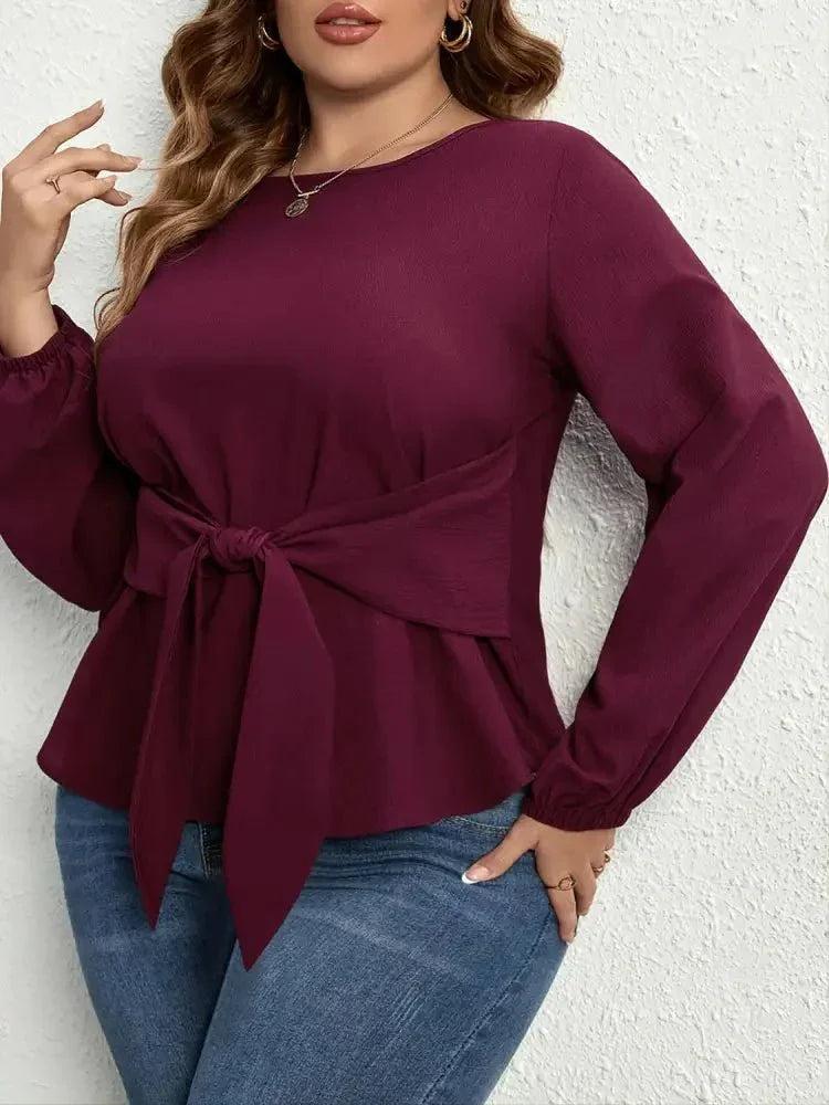 Plus Size Tie Front Long Sleeve Blouse - Update AvenueTrendsi100101871489223100101871489223dfae03631d7b49ac9f72884f841c9c9f - MaxPlum
