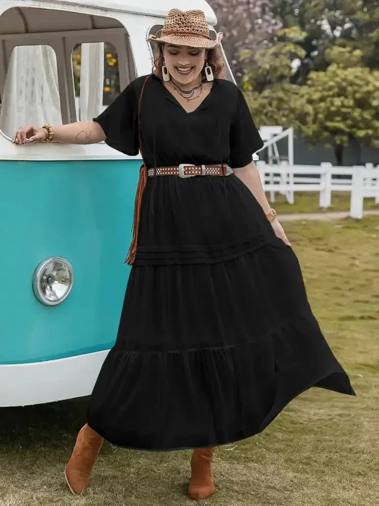 Plus Size Tie Neck Flutter Sleeve Dress - Update AvenueEffortless Elegance: DressesTrendsi1001005365413161001005365413162dd57336 - aa5f - 4710 - 890c - 8ffe8c160432 - Max - OriginBlack