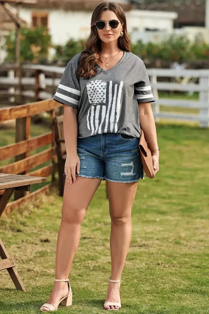 Plus Size US Flag Graphic V - Neck Tee - Update AvenueHonor the Stars and StripesTrendsi100101552219294100101552219294701e24c547024b0ebe20b6be22ac8e5f - MaxDark Gray