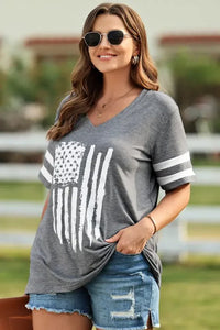 Plus Size US Flag Graphic V - Neck Tee - Update AvenueHonor the Stars and StripesTrendsi100101552219294100101552219294bb10a1d5e7c94217a666809d535a3d44 - MaxDark Gray