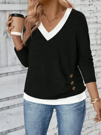 Plus Size V - Neck Contrast Trim T-Shirt - Update AvenueT-ShirtsTrendsi10010090962116210010090962116295640967 - b1d7 - 4d6b - 8b59 - 45440f324703 - Max - OriginBlack