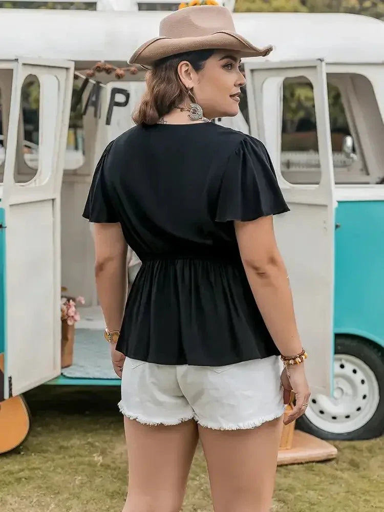 Plus Size V - Neck Flutter Sleeve Blouse - Update AvenueTrendsi10010178458727410010178458727499fa56e75397470589a7d0cc6eabccb7 - MaxBlack