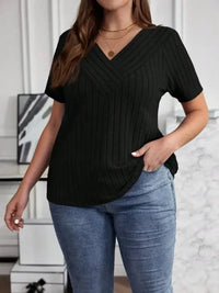 Plus Size V - Neck Short Sleeve Ribbed T-Shirt - Update AvenueT-ShirtsTrendsi100100616840818100100616840818ef5d1c19bc6f4271b7714091c4ef65f3 - Max - OriginBlack