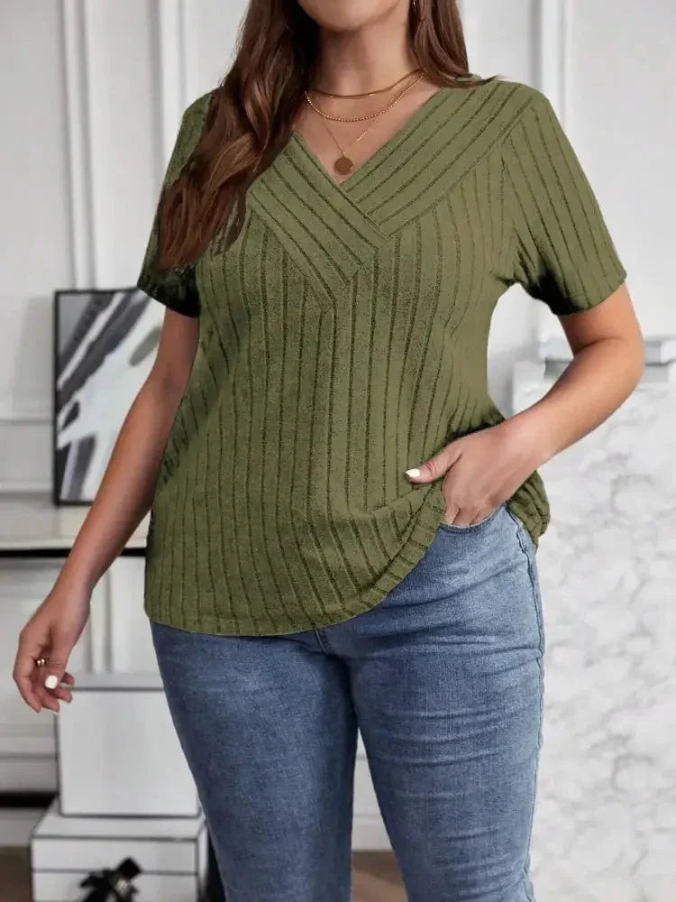 Plus Size V - Neck Short Sleeve Ribbed T-Shirt - Update AvenueT-ShirtsTrendsi100100616841254100100616841254ae049e537eb84ddbb6e7f1e571f1feb9 - Max - OriginArmy Green