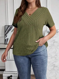 Plus Size V - Neck Short Sleeve Ribbed T-Shirt - Update AvenueT-ShirtsTrendsi100100616841254100100616841254ae049e537eb84ddbb6e7f1e571f1feb9 - Max - OriginArmy Green