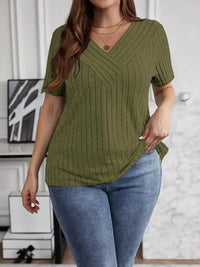 Plus Size V - Neck Short Sleeve Ribbed T-Shirt - Update AvenueT-ShirtsTrendsi100100616841254100100616841254dde0fcd1c4df4e0785c13297c4dc2c64 - Max - OriginArmy Green