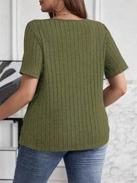 Plus Size V - Neck Short Sleeve Ribbed T-Shirt - Update AvenueT-ShirtsTrendsi1001006168412541001006168412540b9bdac49d89439ab92cc91cbeb5e306 - Max - OriginArmy Green