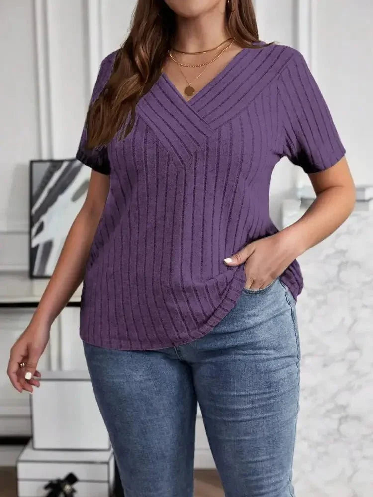 Plus Size V - Neck Short Sleeve Ribbed T-Shirt - Update AvenueT-ShirtsTrendsi1001006168419481001006168419480cf4bf91ce8d44f2a2cb7c928fb4dccc - Max - OriginPurple