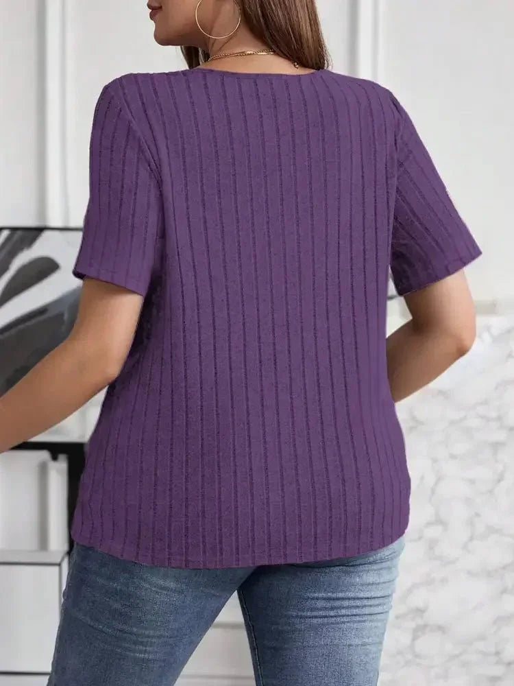 Plus Size V - Neck Short Sleeve Ribbed T-Shirt - Update AvenueT-ShirtsTrendsi1001006168419481001006168419487dbdc21a06cb44409636bed8bd4b0516 - Max - OriginPurple