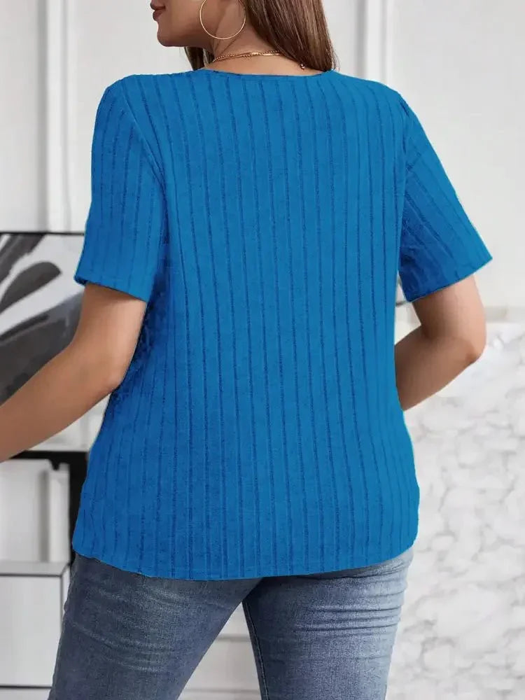 Plus Size V - Neck Short Sleeve Ribbed T-Shirt - Update AvenueT-ShirtsTrendsi10010061684221710010061684221767a5796f12e64a41bbd112e8b950495b - Max - OriginRoyal Blue