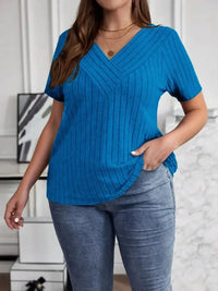 Plus Size V - Neck Short Sleeve Ribbed T-Shirt - Update AvenueT-ShirtsTrendsi1001006168422171001006168422171e4ab876f82c4983abf1e15c815d2d69 - Max - OriginRoyal Blue