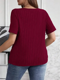 Plus Size V - Neck Short Sleeve Ribbed T-Shirt - Update AvenueT-ShirtsTrendsi1001006168496091001006168496092ad440cddb2b4ef397f79079be58bae8 - Max - OriginBurgundy