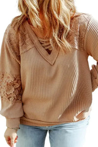 Plus Size Waffle - Knit V - Neck Long Sleeve Blouse - Update AvenueTrendsi100101691893103100101691893103242d1439917740fc9a08697e9b9997f9 - MaxKhaki