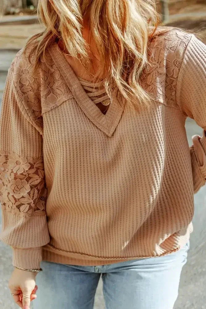 Plus Size Waffle - Knit V - Neck Long Sleeve Blouse - Update AvenueTrendsi100101691893103100101691893103bd6b10b336754fd1a792a2ca043c93d5 - MaxKhaki