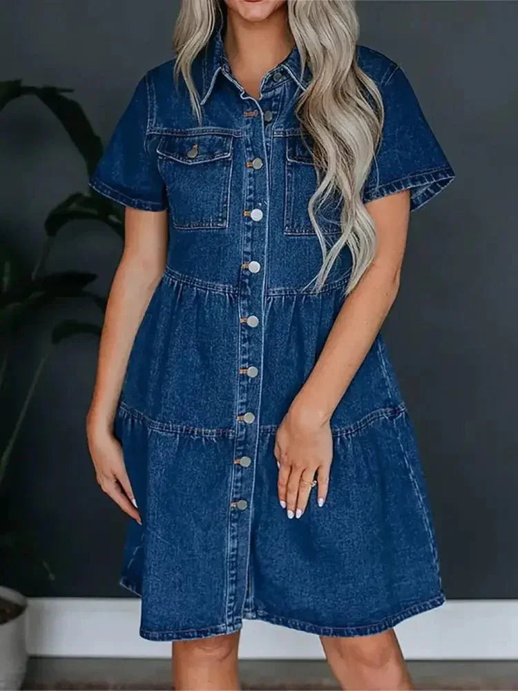 Pocketed Button Up Collared Neck Short Sleeve Denim Dress - Update AvenueDenim Dresses & SkirtsTrendsi100100485055125100100485055125b12fb130 - 40f2 - 4875 - 8c3a - 59cc5a40d0ea - MaxNavy