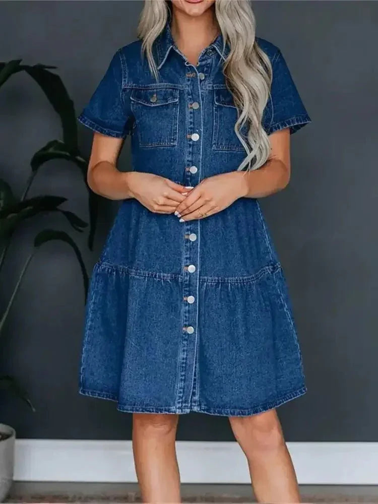 Pocketed Button Up Collared Neck Short Sleeve Denim Dress - Update AvenueDenim Dresses & SkirtsTrendsi1001004850551251001004850551258f29de23 - 58af - 4dbd - 8b81 - 219e8da4687a - MaxNavy