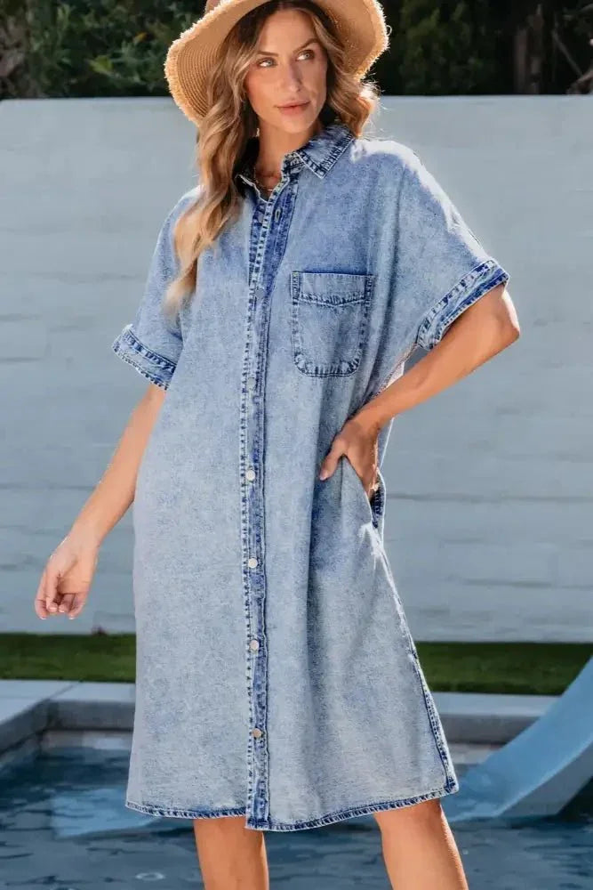 Pocketed Button Up Half Sleeve Denim Dress - Update AvenueDenim Dresses & SkirtsTrendsi10010092584169510010092584169538c34bf1 - 0e51 - 4b31 - 97d0 - 59d8b5d7951a - MaxMedium