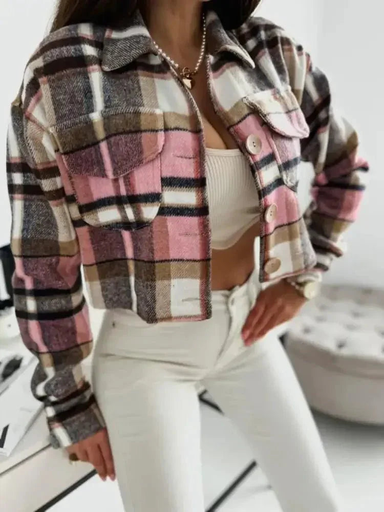 Pocketed Collared Neck Long Sleeve Plaid Jacket - Update AvenueTrendsi10010045393537210010045393537290f6df70 - 8534 - 439d - 9c29 - 773d2f9b515e - MaxPink