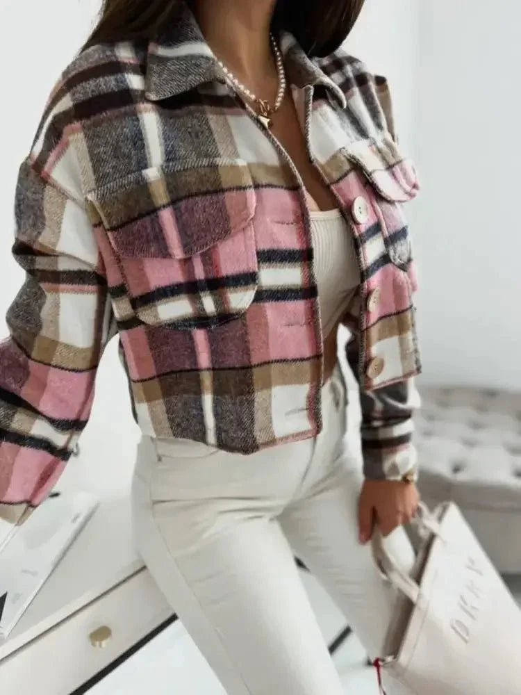 Pocketed Collared Neck Long Sleeve Plaid Jacket - Update AvenueTrendsi1001004539353721001004539353724d423f81 - 553a - 4a85 - 8265 - 49a3ecf9362e - MaxPink