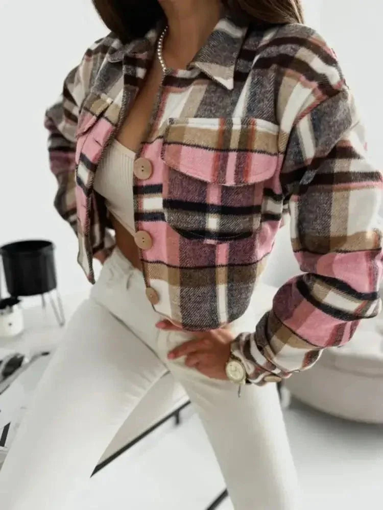Pocketed Collared Neck Long Sleeve Plaid Jacket - Update AvenueTrendsi10010045393537210010045393537234803f63 - bc7a - 40da - 9654 - 2595d1761cde - MaxPink