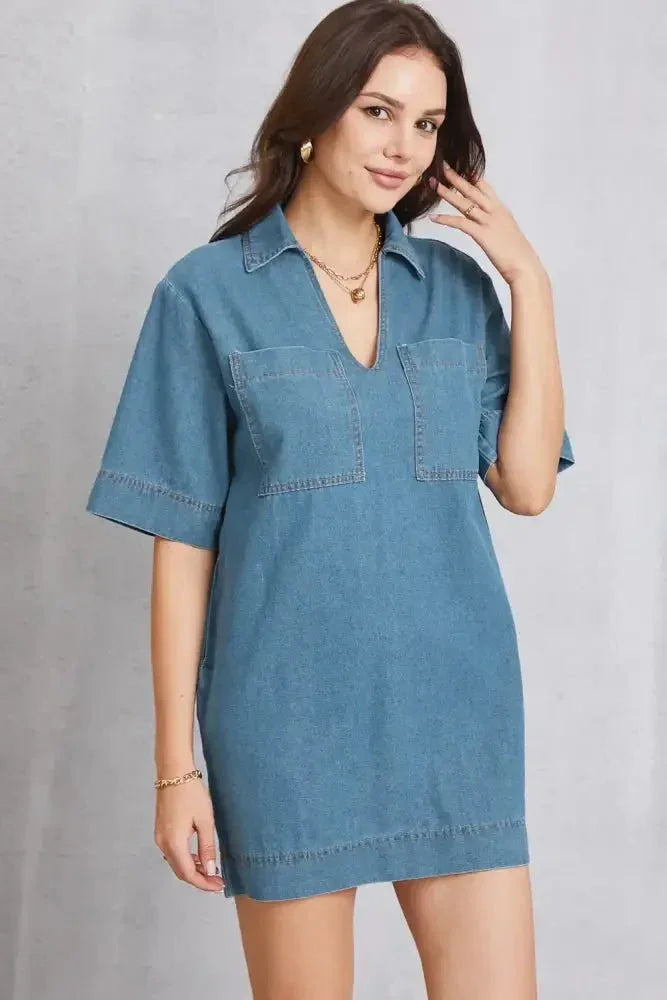 Pocketed Collared Neck Mini Denim Dress - Update AvenueDenim Dresses & SkirtsTrendsi10010037000138310010037000138333527822 - 0c47 - 45b9 - bf9e - 3230b55b930f - MaxMedium
