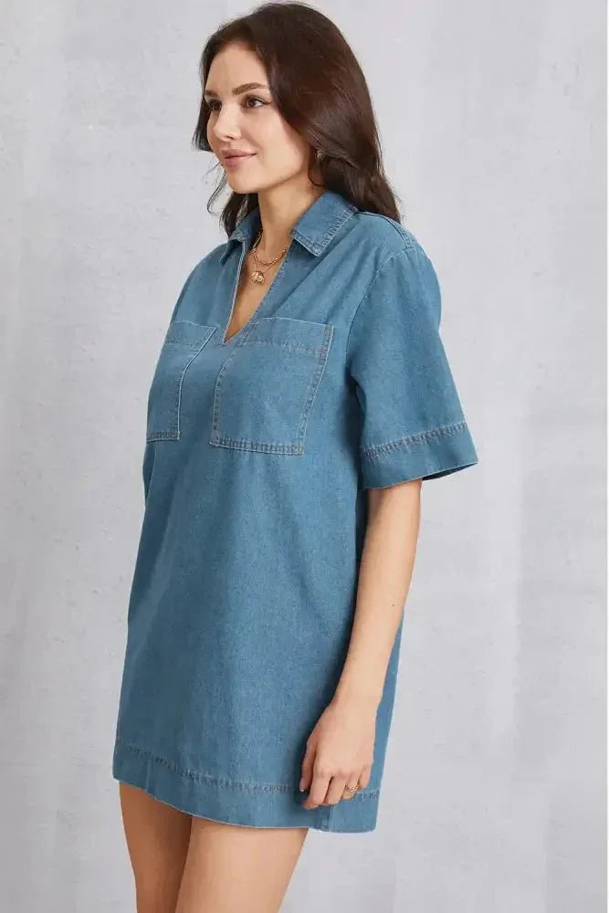 Pocketed Collared Neck Mini Denim Dress - Update AvenueDenim Dresses & SkirtsTrendsi100100370001383100100370001383a7dfe1a5 - f775 - 48f8 - 8429 - 97834a913fea - MaxMedium