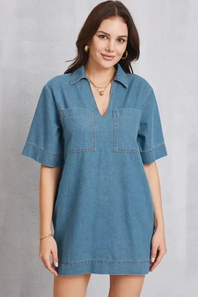 Pocketed Collared Neck Mini Denim Dress - Update AvenueDenim Dresses & SkirtsTrendsi100100370001383100100370001383d3be14af - 695e - 4753 - 9d9c - ee1e50bdc11d - MaxMedium