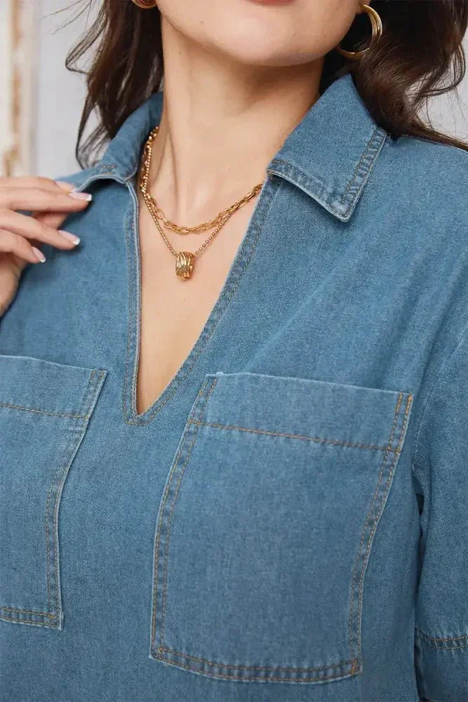 Pocketed Collared Neck Mini Denim Dress - Update AvenueDenim Dresses & SkirtsTrendsi100100370001383100100370001383d74ff800 - e5aa - 46b6 - be01 - 20a26bdc0db7 - MaxMedium