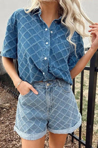 Pocketed Collared Neck Short Sleeve Denim Shirt - Update AvenueTrendsi1001007825812601001007825812608d7360ad - 2eae - 466c - ae00 - 579db7b83725 - Max - OriginDusty Blue