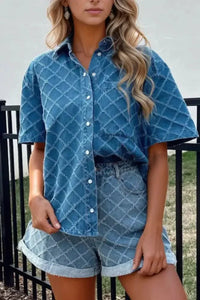 Pocketed Collared Neck Short Sleeve Denim Shirt - Update AvenueTrendsi100100782581260100100782581260970dbc4a - 26a6 - 4104 - 87b4 - 728181ef1ce4 - Max - OriginDusty Blue