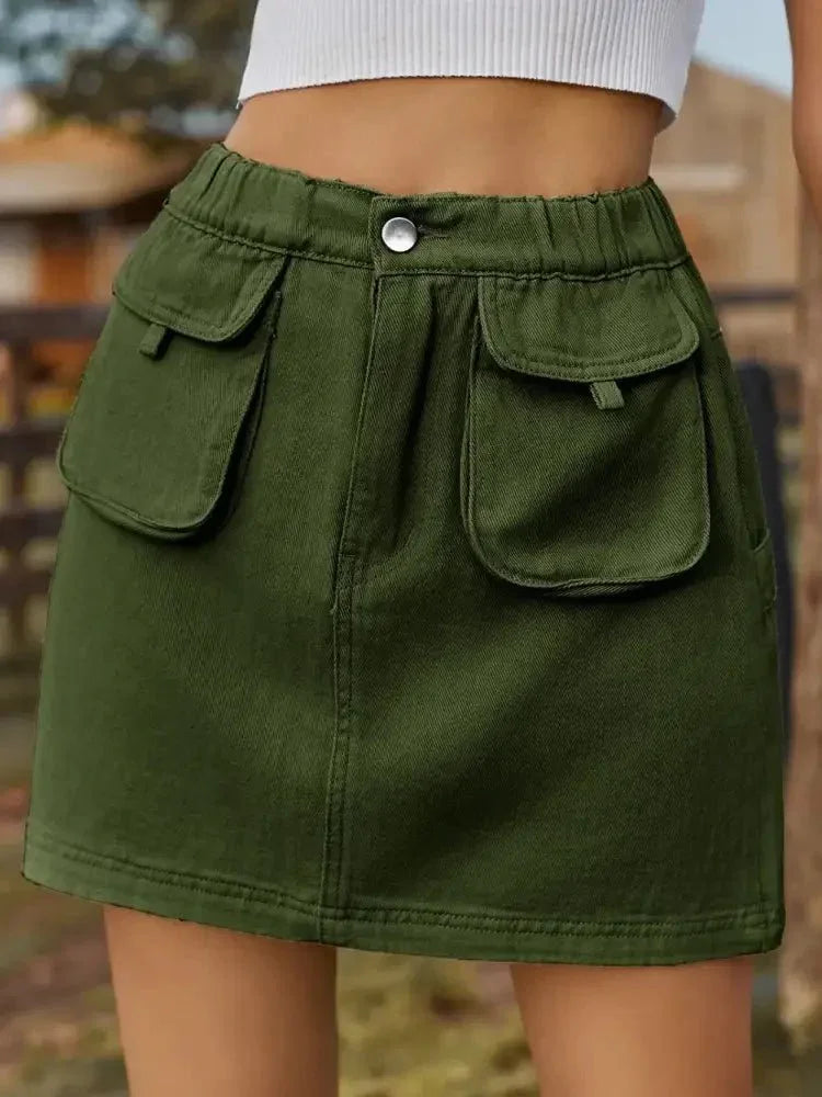 Pocketed Elastic Waist Denim Skirt - Update AvenueDenim Dresses & SkirtsTrendsi10010009002160410010009002160431f6df1a - 39f2 - 4d1c - a318 - df421dfe45dd - MaxDark Green