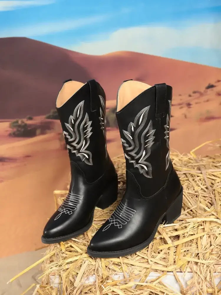 Point Toe Block Heel Boots