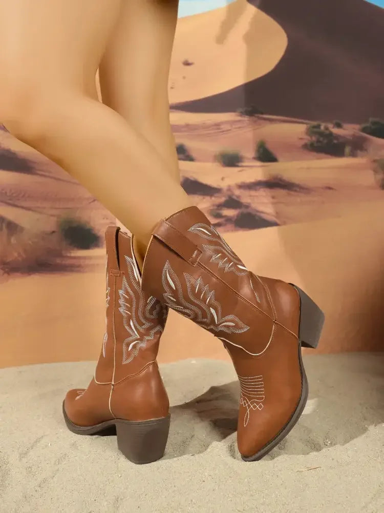 Point Toe Block Heel Boots