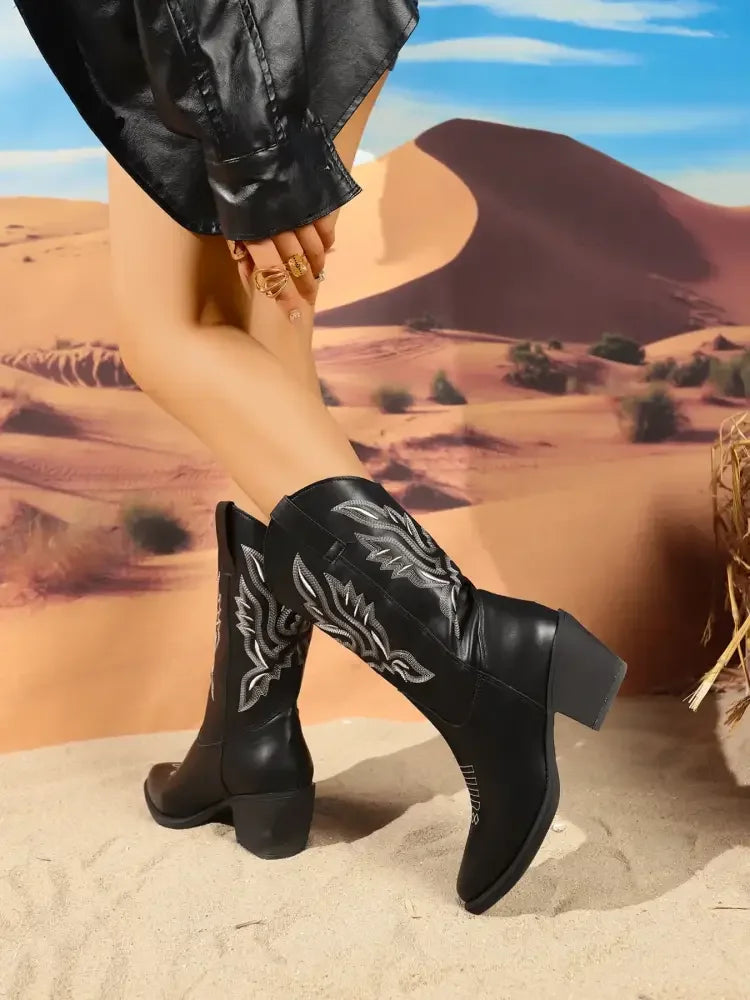 Point Toe Block Heel Boots