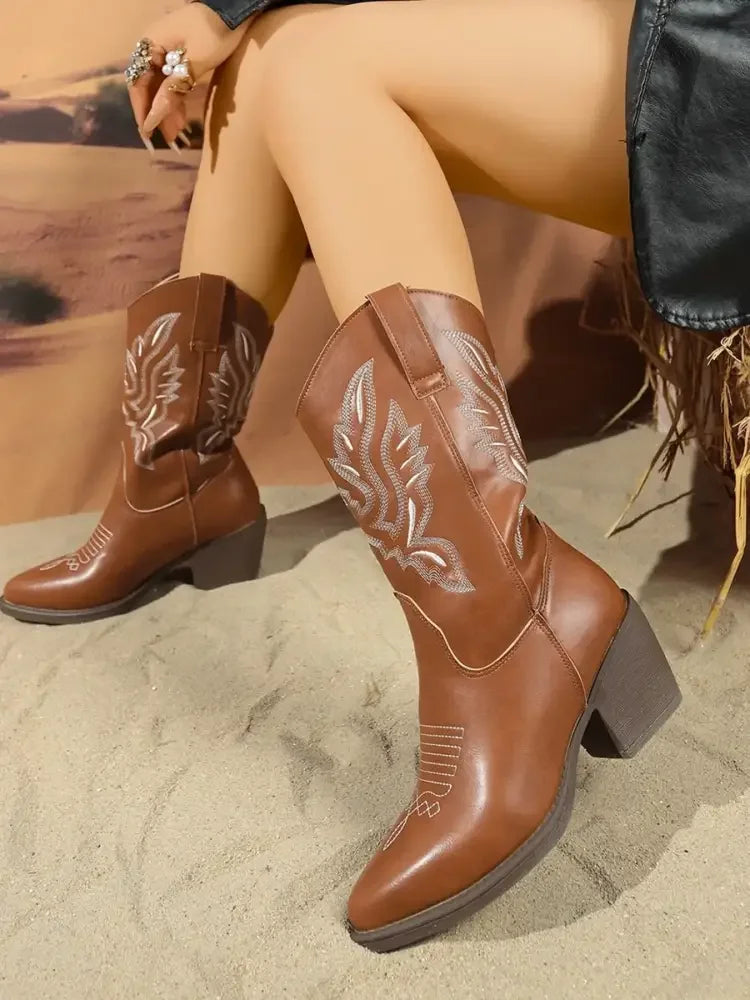 Point Toe Block Heel Boots