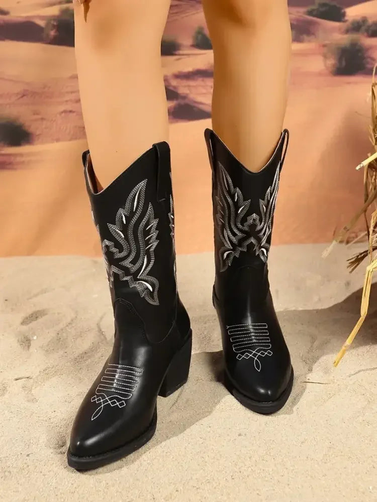 Point Toe Block Heel Boots