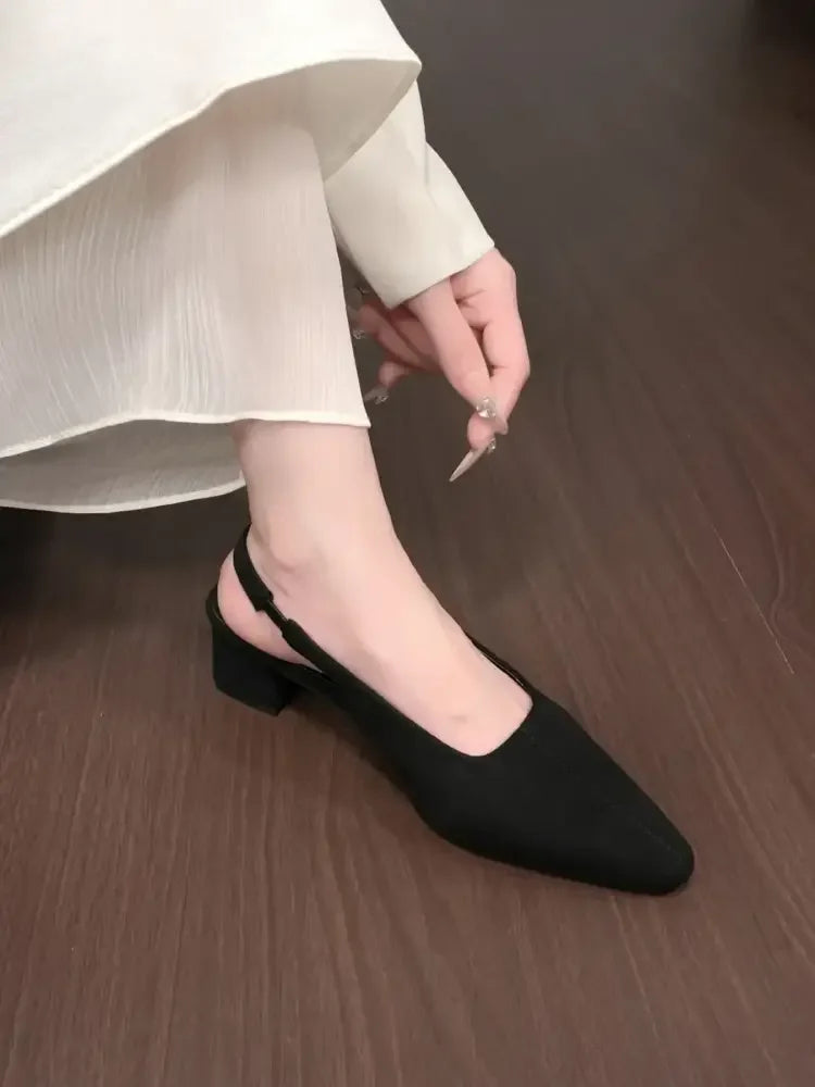 Point Toe Block Heel Pumps