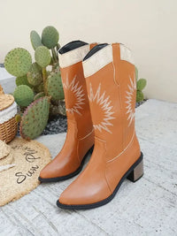 Point Toe Block Heels Boots