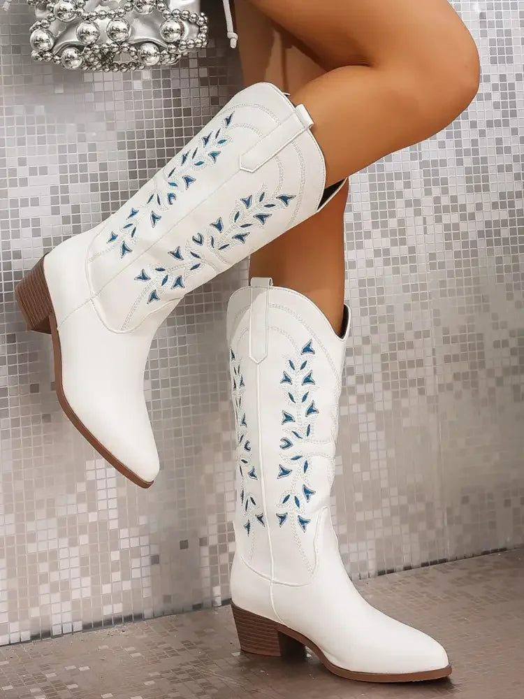 Point Toe Block Heels Boots