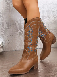 Point Toe Block Heels Boots