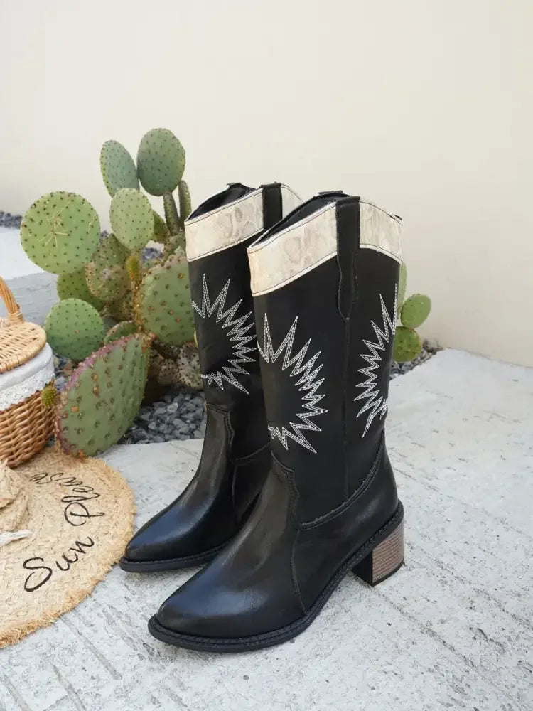 Point Toe Block Heels Boots