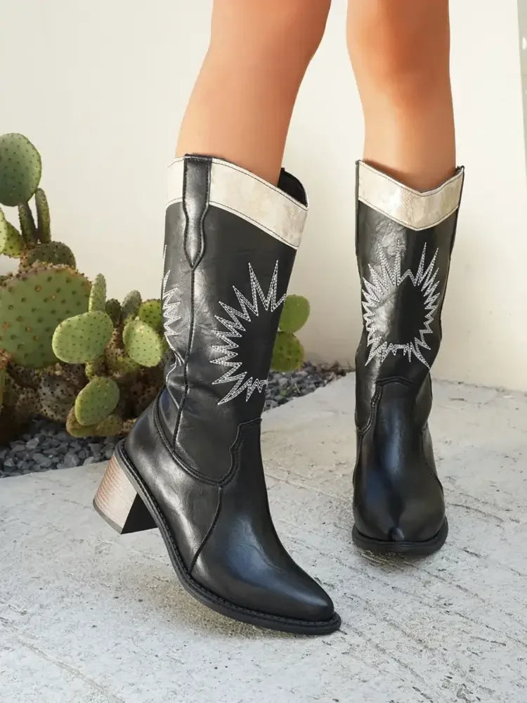 Point Toe Block Heels Boots