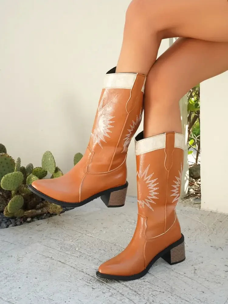 Point Toe Block Heels Boots