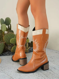 Point Toe Block Heels Boots